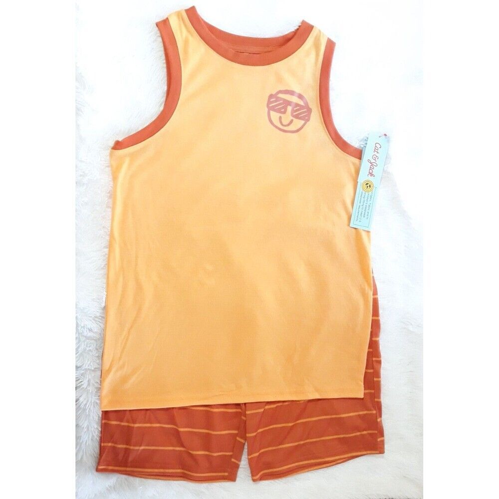 Boys Orange Crew Neck Sleeveless 2 Piece Tank & Short Set, Cat & Jack (XL / 16)
